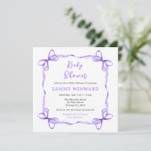Invitation Fête de Bébé Ruban Coquette Violet (Debout devant)