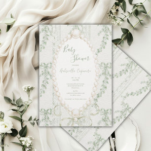 Invitation Fête de Bébé Ruban Floral Élégant de Verdure Rétro