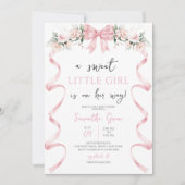 Invitation Fête de Bébé Ruban Rose (Devant)