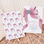 Invitation Fête de Bébé Ruban Rose