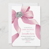 Invitation Fête de Bébé Ruban Rose (Devant)