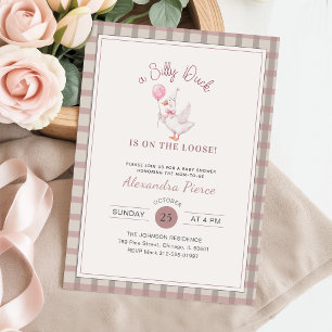 Invitation Fête de Bébé Ruban Rose Canard Ridicule Élégant Gi