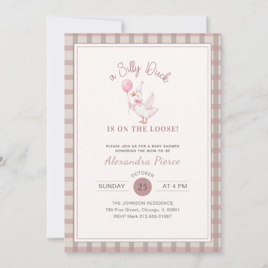 Invitation Fête de Bébé Ruban Rose Canard Ridicule Élégant Gi (Devant)