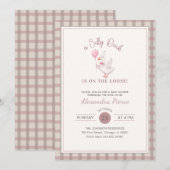 Invitation Fête de Bébé Ruban Rose Canard Ridicule Élégant Gi (Devant / Derrière)