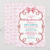 Invitation Fête de Bébé Ruban Rose Fantaisiste & Perle (Devant / Derrière)