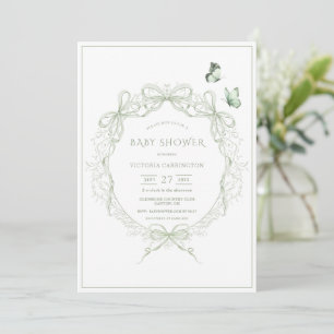 Invitation Fête de Bébé Rubans Vintage de Verdure Fantaisiste