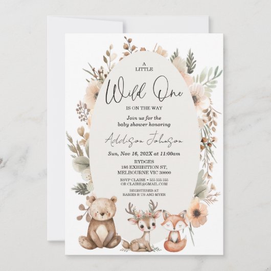 Invitation Fête de bébé Rustique Beige Wild One en forêt (Devant)