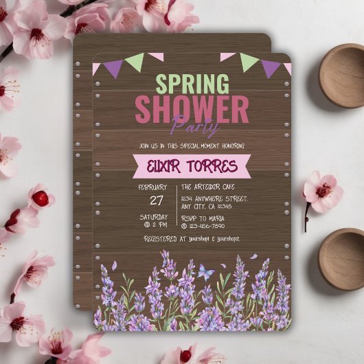 Invitation Fête de Bébé Rustique Lavande sous la Douche de Pr