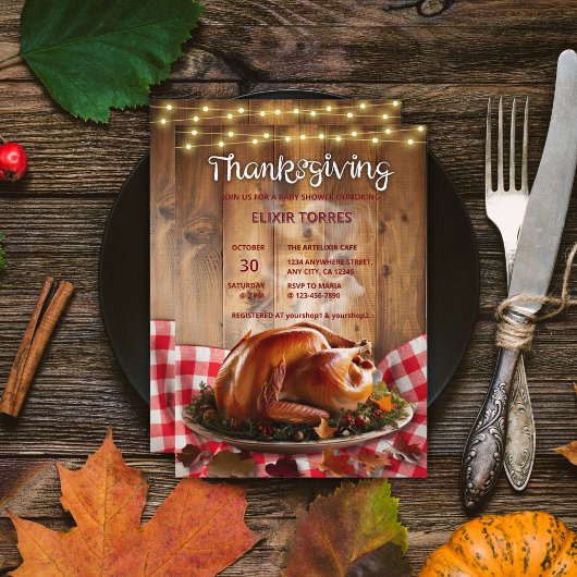 Invitation Fête de bébé Rustique Thanksgiving dinde rôtie
