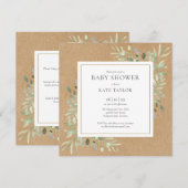 Invitation Fête de Bébé Rustique Vert Neutral Tout En Un (Devant / Derrière)