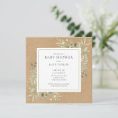 Invitation Fête de Bébé Rustique Vert Neutral Tout En Un (Debout devant)