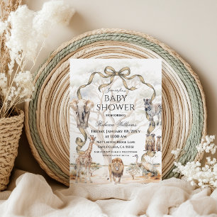 Invitation Fête de bébé Safari Bohème Animaux Beige Neutre