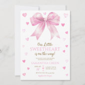 Invitation Fête de bébé Saint-Valentin avec un nœud rose (Devant)