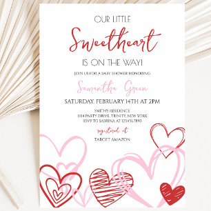 Invitation Fête de bébé Saint-Valentin avec un nœud rose