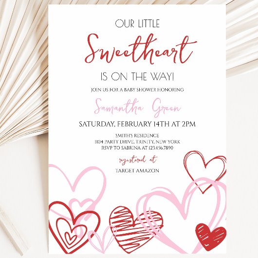 Invitation Fête de bébé Saint-Valentin avec un nœud rose