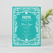 Invitation Fête de bébé sarcelle Fiesta florale traditionnell (Debout devant)