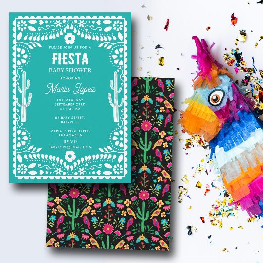 Invitation Fête de bébé sarcelle Fiesta florale traditionnell
