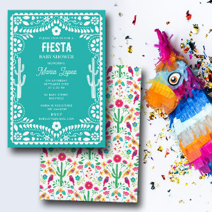 Invitation Fête de bébé sarcelle Fiesta florale traditionnell