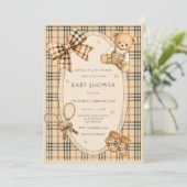 Invitation Fête de bébé 'Serving up Love' thème plaid marron (Debout devant)