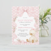Invitation Fête de Bébé Silly Goose Coquette Rose à Points Ba (Debout devant)