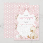 Invitation Fête de Bébé Silly Goose Coquette Rose à Points Ba (Devant / Derrière)
