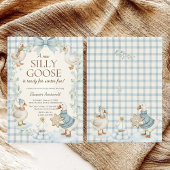 Invitation Fête de bébé Silly Goose Hiver Gingham Bleu