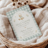 Invitation Fête de bébé Silly Goose Neutral Arch Green Gingha