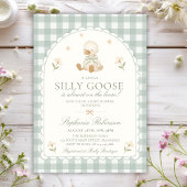 Invitation Fête de bébé Silly Goose Neutral Arch Green Gingha