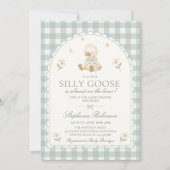 Invitation Fête de bébé Silly Goose Neutral Arch Green Gingha (Devant)