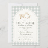 Invitation Fête de Bébé Silly Goose Neutral Arch Vert Gingham (Devant)
