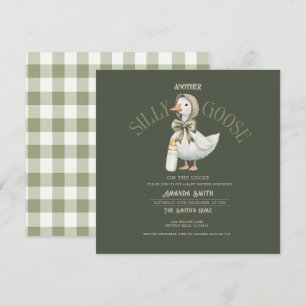 Invitation Fête de bébé Silly Goose vert forêt neutre