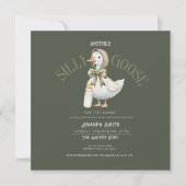 Invitation Fête de bébé Silly Goose vert forêt neutre (Devant)