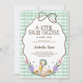 Invitation Fête de bébé Silly Goose Vert Gingham Neutre (Devant)