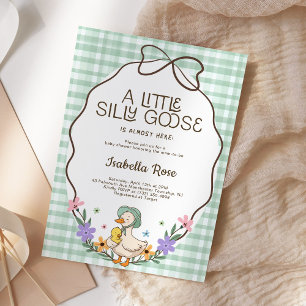 Invitation Fête de bébé Silly Goose Vert Gingham Neutre