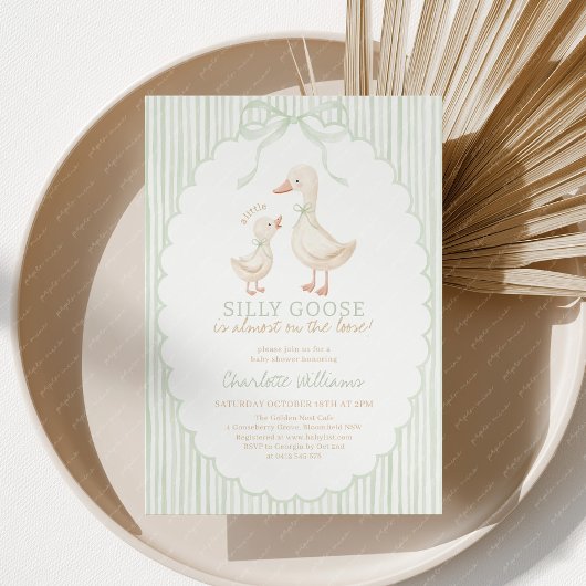 Invitation Fête de bébé Silly Goose Vert Sauge