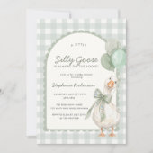 Invitation Fête de Bébé Silly Goose Vert Sauge Gingham Neutre (Devant)