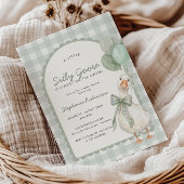 Invitation Fête de Bébé Silly Goose Vert Sauge Gingham Neutre