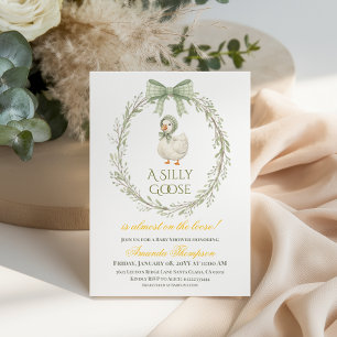 Invitation Fête de bébé Silly Goose Vert Sauge Neutre Daisy