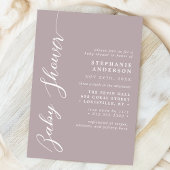 Invitation Fête de Bébé Simple Moderne Écriture Lavande Pouss