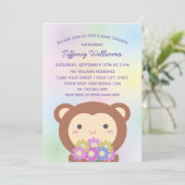 Invitation Fête de bébé singe mignon et fleurs pour bébé de g (Debout devant)