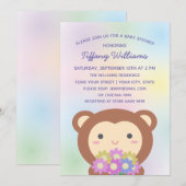 Invitation Fête de bébé singe mignon et fleurs pour bébé de g (Devant / Derrière)