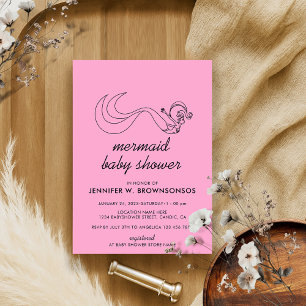 Invitation Fête de bébé sirène été automne neutre rose
