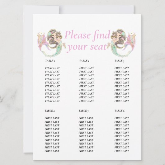 Invitation Fête de bébé sirène marron rose graphique de table (Devant)