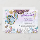 Invitation Fête de Bébé Sirène Moderne Rose Violet Pailleté (Devant)