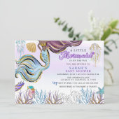 Invitation Fête de Bébé Sirène Moderne Rose Violet Pailleté (Debout devant)