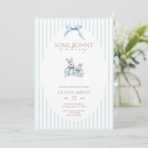 Invitation Fête de Bébé Some Bunny à Rayures Bleues