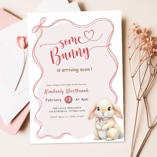 Invitation Fête de Bébé Some Bunny Arc-en-Ciel Rose