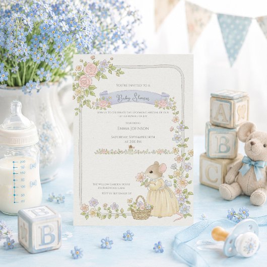 Invitation Fête de Bébé Souris Fantaisiste Fête de Bébé
