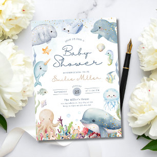 Invitation Fête de bébé sous la mer Fête prénatale Océan Mixt