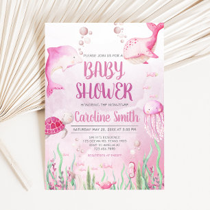 Invitation Fête de bébé sous la mer Rose
